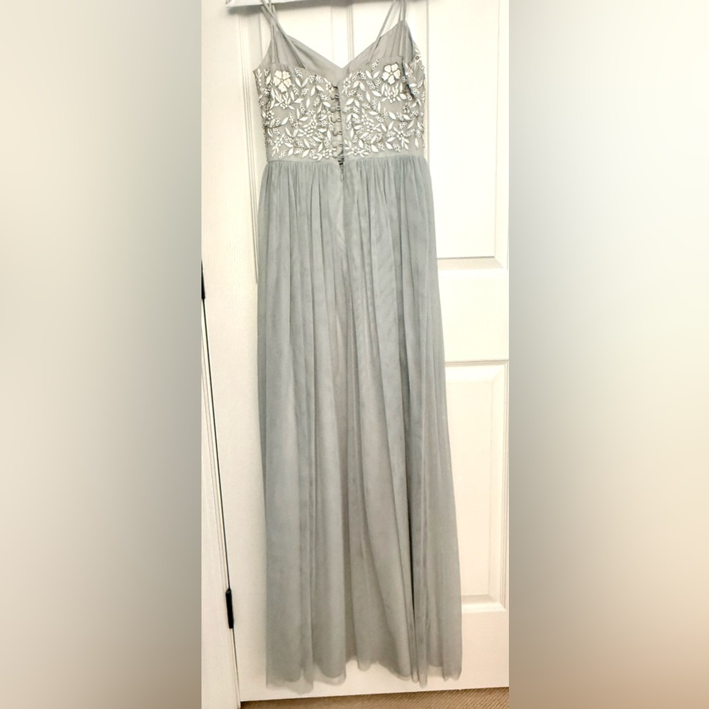 Stunning BHLDN Silver Maxi Dress with Beaded Lace Bodice - Picture 2 of 6